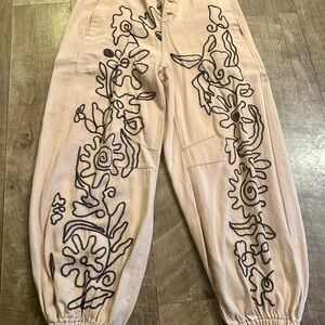 POL Pink Floral Embroidered Pants